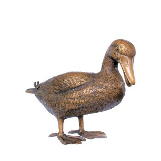 Gartendeko: Bronzefigur "Ente stehend groß" - gold braun lackiert