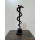 Bronzefigur "Äskulapstab" Apothekerstab - Schlangen-Stab auf schwarz marmoriertem Sockel - braun lackiert