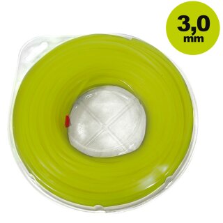 Freischneider Mähfaden 3mm (diagonal Durchmesser 4,2mm): 15 Meter Kunststoff-Schneidfaden, quadratische Schneidkante, neongelb, der bissige vierkant Nylon-Mähfaden auf günstiger Vorrats-Rolle