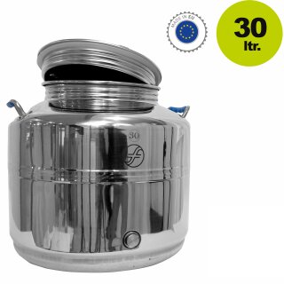 Fischer  POLISHLINE Edelstahl-Transportkanne 30 Liter, Getränkefass für Lebensmittel, Hochglanz  Inox 18/10 AISI 304, Edelstahlkanne geschweißt (!), Behälter ideal für Branntwein, Öliven-Öl, Balsamico Essig, Milch, Federweißer, Most, Wein u.s.w.