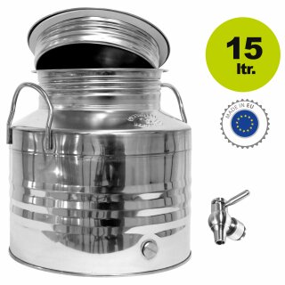 Edelstahlkanne gebördelt 15 Liter Edelstahl Kugelhahn 1/2"
