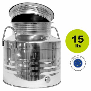 Edelstahlkanne gebördelt 15 Liter Edelstahl Schraubhahn 1/2"