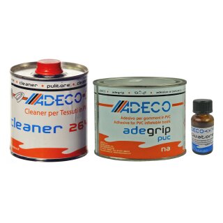 Adeco Schlauchboot Kleber 2 Komponenten 500gr mit Härter 30ml und 250ml Reiniger
