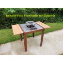 Primaterra Grillstation / Feuerstelle mit Kochaufsatz Calido 80x80cm Höhe 70cm (!), mit Grillplatte + 4-tlg. Tischplatte + Kochaufsatz