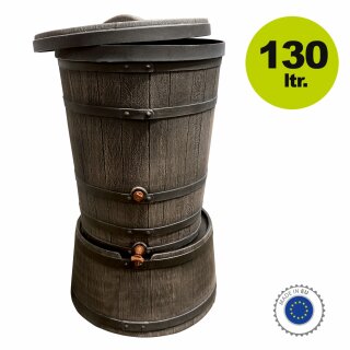 Yerd Regenfass / Regentonne 130 Liter , Holzfass im Country Stil, Set INKL. Untergestell, aus frostsicherem Kunststoff