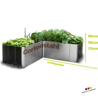 "Corner 163" Hochbeet  in Cortenstahl (rostig), runde Ecken, 163x163cm Höhe 50cm, beliebig verlängerbar! (Versand kostenfrei *)