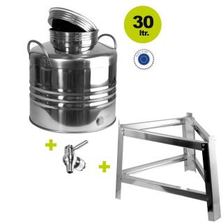 Edelstahlkanne 30 Liter mit Fußgestell Edelstahl Kugelhahn 1/2"