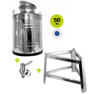Edelstahlkanne 50 Liter mit Fußgestell Edelstahl Kugelhahn 1/2"