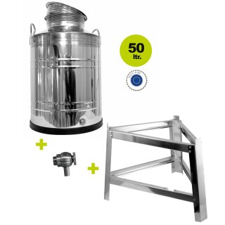 Edelstahlkanne 50 Liter mit Fußgestell Edelstahl Schraubhahn 1/2"