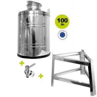 Edelstahlkanne 100 Liter verschw. mit Fußgestell Edelstahl Kugelhahn 1/2"