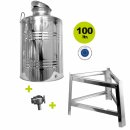 Edelstahlkanne 100 Liter gebördelt mit Fußgestell Edelstahl Schraubhahn 1/2"
