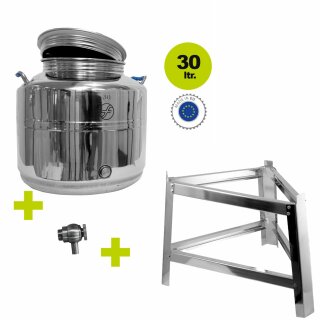 Fischer Polishline Edelstahlkanne 30 Liter mit Fußgestell Edelstahl Schraubhahn 1/2"