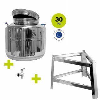 Fischer Polishline Edelstahlkanne 30 Liter mit Fußgestell V2A Kugelhahn 1/2"