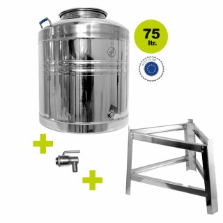 Fischer Polishline Edelstahlkanne 75 Liter mit Fußgestell V2A Kugelhahn 1/2"