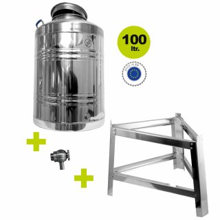 Fischer Polishline Edelstahlkanne 100 Liter mit Fußgestell Edelstahl Schraubhahn 1/2"