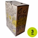 (ab 0,71 EUR - STAFFELPREISE BEACHTEN!) Bag in Box natur-braun, 3 Liter,  Auslauf unten Mitte, Kartonmotiv "Happy Juice", leicht beklebbar mit eigenem Label,  Karton ohne Beutel