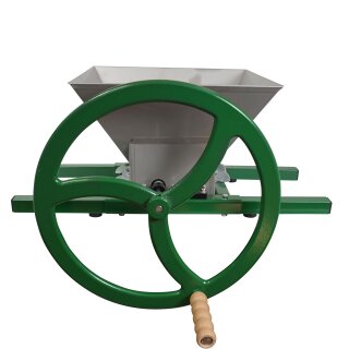 NEUES MODELL 2025 - mit verbesster Handkurbel: Fischer-Lahr® Obstmühle OM 7 CLASSIC,  Handbetrieb / Hand-Kurbel, Hakenwalzen, 7 Liter  Edelstahltrichter, Maische ca. 80-100 kg/Std., für Äpfel, Birne etc