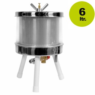 NEU v7/2024 Mini Hydropresse jetzt mit Profi Druckminderer: Wasserdruck-Presse 6 Liter, Edelstahl Apfelpresse  / Obstpresse / Mostpresse, mit Spritzschutz, Tisch- Maischepresse für Haushalt und Gastro,  mit Profi Hydrodruck-Technik (nicht elektrisch)