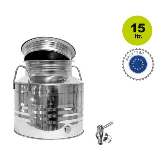 Edelstahlkanne gebördelt / Lagerkanne für Speiseöle 15 Liter mit Standart Kugelhahn 1/2"