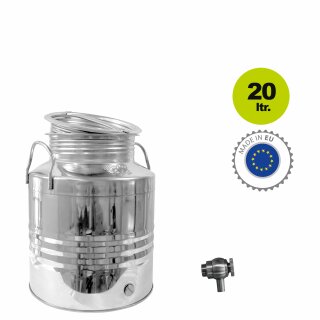 Edelstahlkanne gebördelt / Lagerkanne für Speiseöle 20 Liter mit Basic Schraubhahn 1/2"