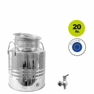 Edelstahlkanne gebördelt / Lagerkanne für Speiseöle 20 Liter mit Premium Kugelhahn 1/2"