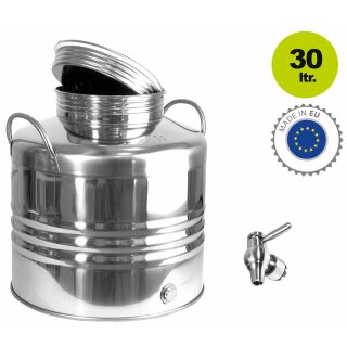 Edelstahlkanne gebördelt / Lagerkanne für Speiseöle 30 Liter mit Standart Kugelhahn 1/2"