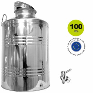 Edelstahlkanne gebördelt / Lagerkanne für Speiseöle 100 Liter mit Standart Kugelhahn 1/2"