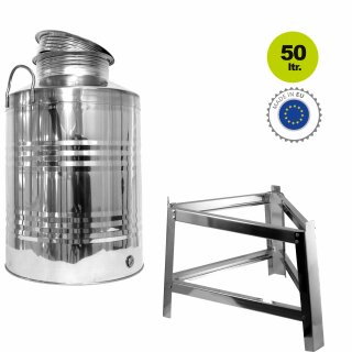 Edelstahlkanne gebördelt   Lagerkanne für Speiseöle 50 Liter mit Fußgestell ohne Hahn