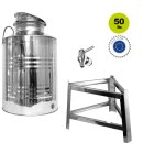 Edelstahlkanne gebördelt / Lagerkanne für Speiseöle 50 Liter mit Fußgestell mit Standart Kugelhahn 1/2"