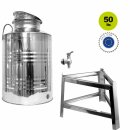 Edelstahlkanne gebördelt / Lagerkanne für Speiseöle 50 Liter mit Fußgestell mit Standart Kugelhahn 1/2"