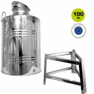 Edelstahlkanne gebördelt / Lagerkanne für Speiseöle 100 Liter mit Fußgestell ohne Hahn