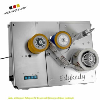 Elektrischer Hand Flaschen-Etikettierer Edykedy EK100, zum einfachen Etikettieren von Flaschen   Gläsern, Konserven-Dosen oder andere Zylinder, für ein Vorder-Etikett, made in Germany (Versand kostenfrei *)