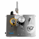 Elektrischer Hand Flaschen-Etikettierer Edykedy EK100, mit zusächlich pneumatsichem Andruck zum stehenden Etikettieren von Flaschen, Gläsern, Konserven-Dosen oder anderer Zylinder, für ein Vorder-Etikett, made in Germany (Versand kostenfrei *)