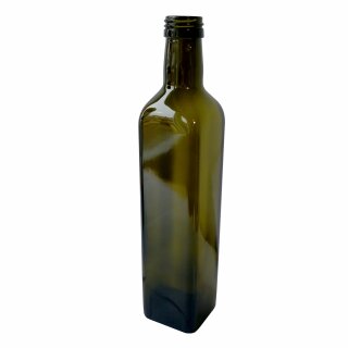 Restposten / Sonderposten: 10x klassische Marasca Speise-Öl / Olivenöl-Flasche 0,5L, Glas antik-grün,  Verschluss-Gewinde PP31,5