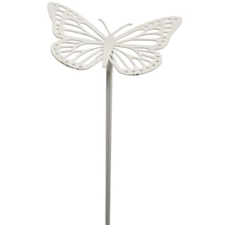 Gartendeko: Gartenstecker   "Schmetterling" mit Erdspieß in beige / creme-farben,   ca. 25cm groß, 2mm dicker Stahl, original Rottenecker Objekt