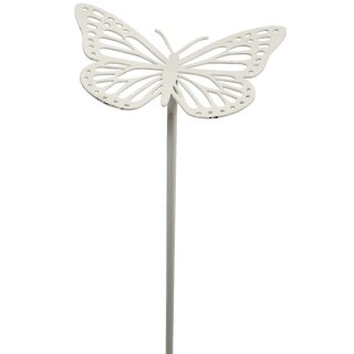 Gartendeko: Gartenstecker   "Schmetterling" mit Erdspieß in beige / creme-farben,   ca. 25cm groß, 2mm dicker Stahl, original Rottenecker Objekt