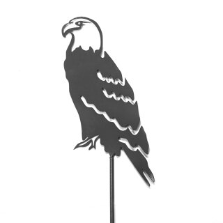 Gartendeko: Gartenstecker / Zaunfigur "Adler" mit Erdspieß in grau anthrazit, Metall,  122cm groß, Stahl 2mm Material-Stärke, original Rottenecker Objekt