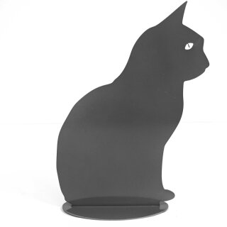 Gartendeko: "Katze" mit Standfuß in Edelrost, Metall, grau lackiert, ca. 25cm groß, stabiler 2mm dicker Stahl, original Rottenecker Objekt