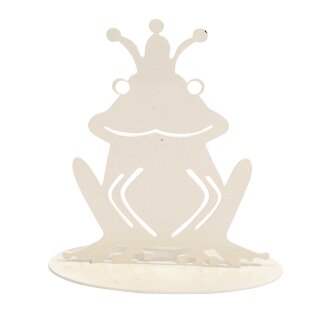 Gartendeko: Gartenfigur "Froschkönig" mit Standfuß. in Beige, Metall, ca. 28cm groß, 2mm dicker Stahl, original Rottenecker Objekt