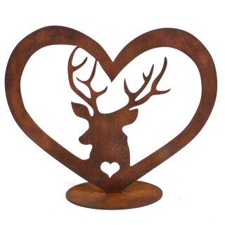 Gartendeko rostig: Jäger-Trophae "Hirsch-Kopf", Jagd-Liebe / Jagd-Motiv mit Standfuß in Edelrost, Metall, Rost,  ca. 25cm groß, stabiler 2mm dicker Stahl, original Rottenecker Objekt