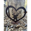 Gartendeko rostig: Jäger-Trophae "Hirsch-Kopf", Jagd-Liebe / Jagd-Motiv mit Standfuß in Edelrost, Metall, Rost,  ca. 25cm groß, stabiler 2mm dicker Stahl, original Rottenecker Objekt