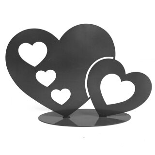Gartendeko: Aufsteller "Doppel-Herz", Metall, Grau Anthrazit, ca. 38cm groß, 2mm dicker Stahl, original Rottenecker Objekt