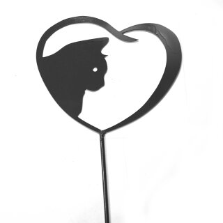 Herz Katze mit Erdspieß lackiert in Grau