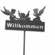 Gartendeko: Gartenstecker / Zaunfigur "Engel Willkommen" mit Erdspieß in Grau Anthrazit, Metall, ca. 98cm groß, 2mm dicker Stahl, original Rottenecker Objekt