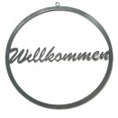 Gartendeko: Schild "Wilkommen", Metall, grau...