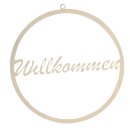 Gartendeko: Schild "Wilkommen", Metall, beige lackiert, ca. 25cm groß, 2mm dicker Stahl, rund, Lasercut mit Aufhänger für Schnur oder Nagel, original Rottenecker Objekt