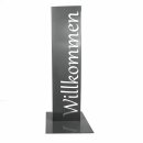 Gartendeko: Stylishes Schild "Willkommen", toller und unverwüstlicher Aufsteller für den Eingang, Metall, grau lackiert , ca. 80cm groß, 2mm dicker Stahl, seitlich stabil gefalzt und Fuß verschweißt, original Rottenecker Objekt