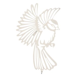 Gartendeko: Gartenstecker / Zaunfigur "Rotkehlchen" mit Erdspieß / Holzspieß / Holzdorn in beige / creme-farben, Metall, ca. 25cm groß, stabiler 2mm dicker Stahl, original Rottenecker Objekt