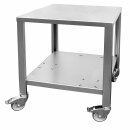 Zubehör Produktbild: Transportwagen / Arbeitsstation: Tisch aus Edelstahl, Stehtisch Arbeitshöhe 90,5cm, 65x65cm Tisch-Fläche, Gerätewagen mit diversen Bohrungen zum Anschrauben von Pumpen u.ä. (Versand kostenfrei *)
