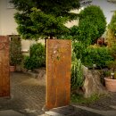 Sichtschutz Rost / Zaunelement / Stele in Edelrost:  YERD  Edelrost Garten-Sichtschutzwand "Pusteblume L", Höhe 158cm Breite 60cm,  sehr stabiler 1,5mm Stahl rostig,  inkl. Metall Bodenspießen und Bodenwinkeln zum stecken oder fest verschrauben
